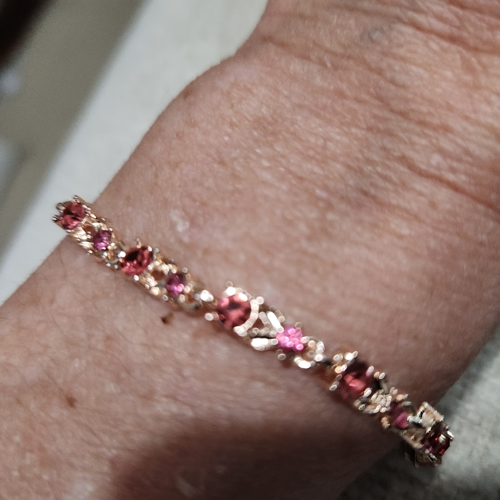 New Womens Pink Sapphire CZ Rose Gold Bracelet 6" - Picture 3 of 4